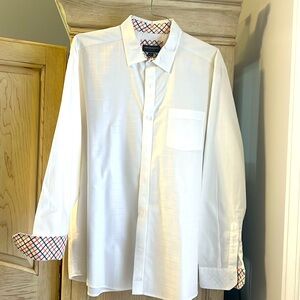 Johnston & Murpphy Men’s Button Down with printed cuff- EUC XL - White